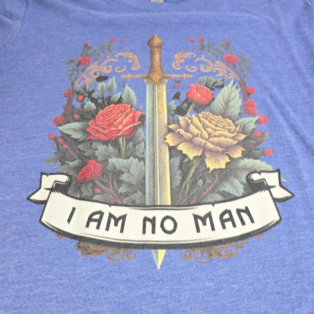 I Am No Man Eowyn Lord of the Rings Contoured Waist Tee Heather Blue Womens L